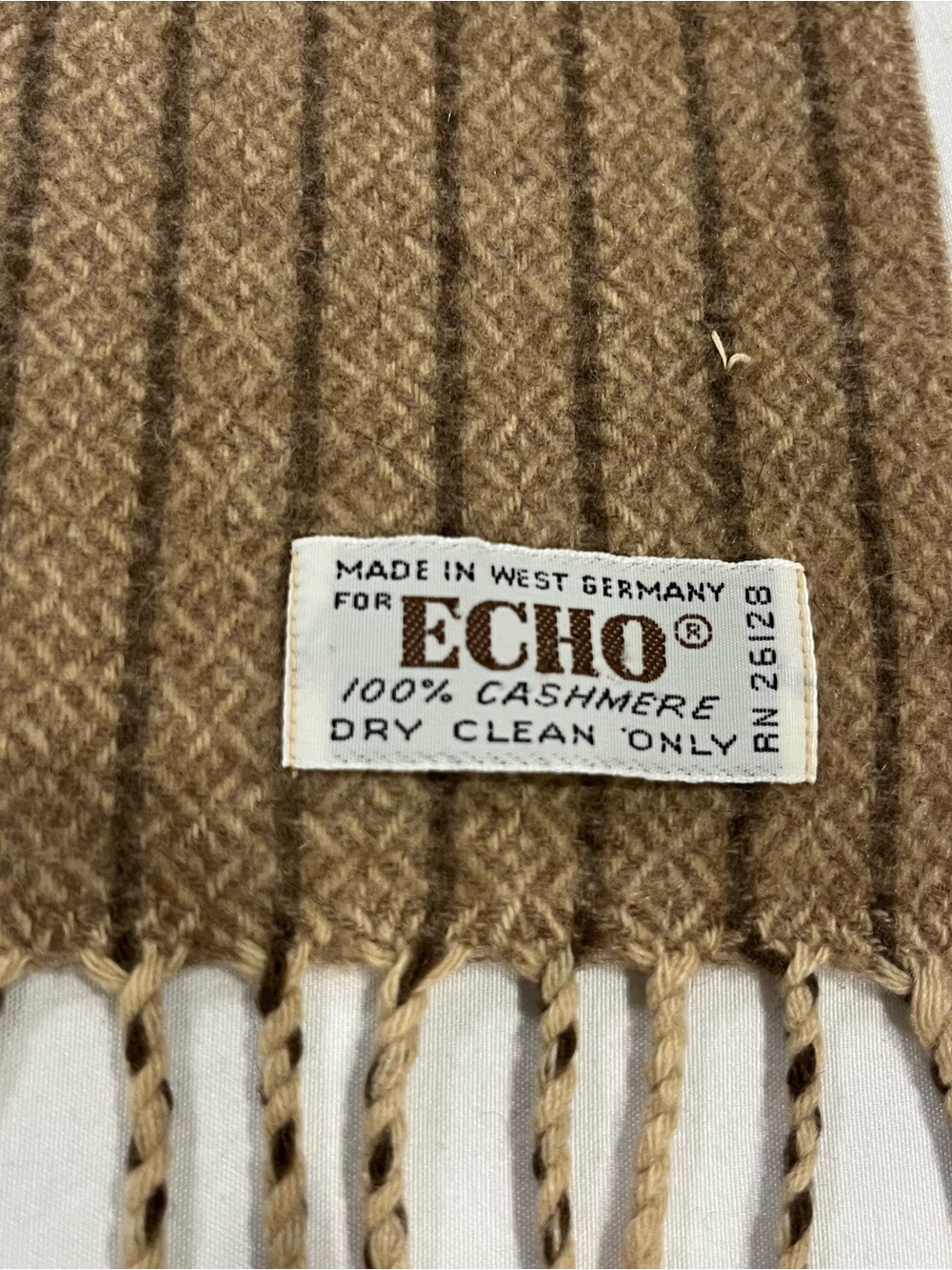 Echo Made In West Germany 100% Cashmere Striped Fringed Scarf Cozy Minimalist - Picture 2 of 6